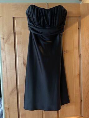 David's Bridal Strapless Black Satin Cocktail Dress